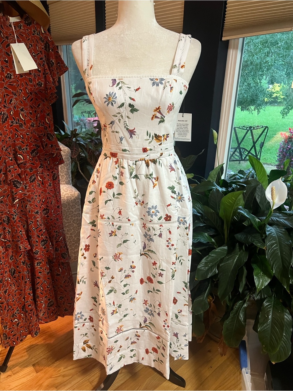Reformation Everett Linen Midi Dress in multi-color wildflower print size 6 NWT